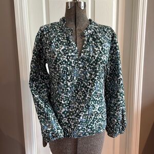 J Crew Ladies Blouse Floral Ruffle Neck Size L GUC
